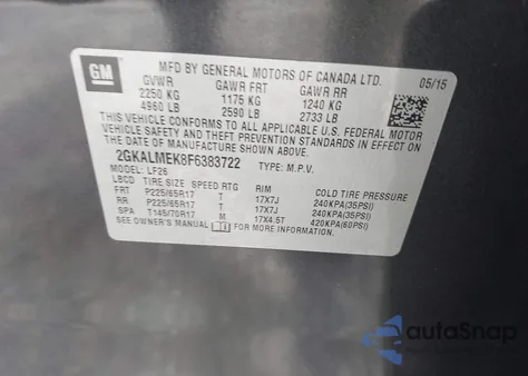 2015 GMC Terrain Sle-1 from USA, damaged, VIN 2GKALMEK8F6383722